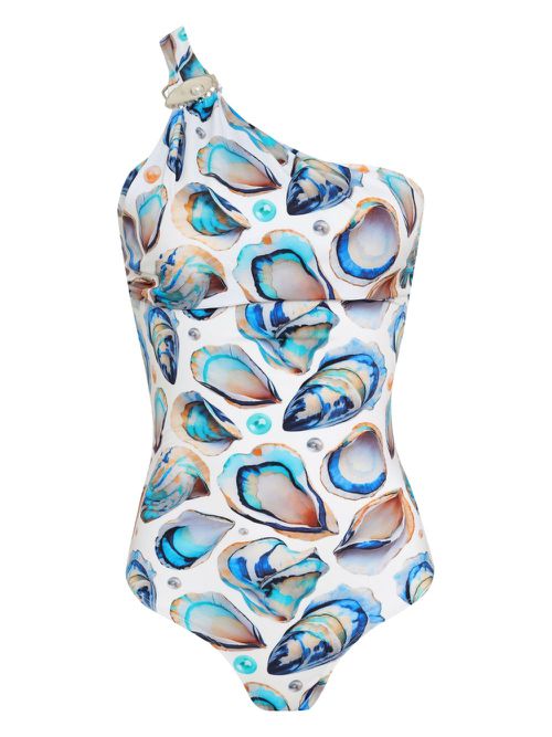 Shell-print swimsuit - White