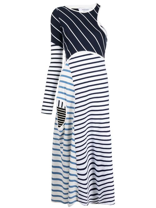 Striped cut-out asymmetric dress - Blue