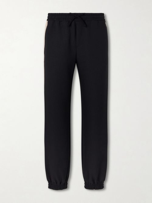 Tapered Logo-Appliqued Striped Drill Sweatpants - Men - Black