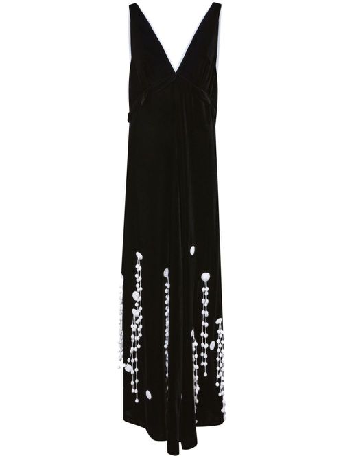 Embroidered A-line velvet dress - Black