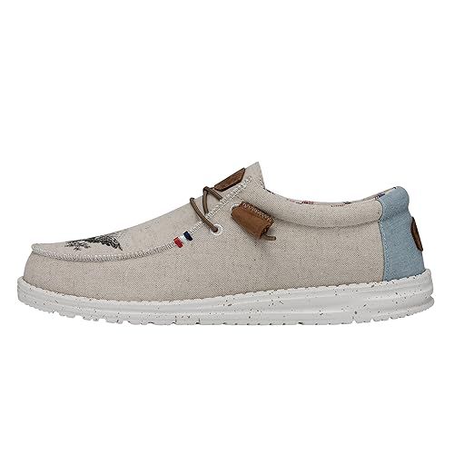 Hey Dude® Wally Patriotic Slip-On Casual Shoes for Men and Women – Canvas Upper – Textile Lining – Moc Toe Off-White Patriotic EU