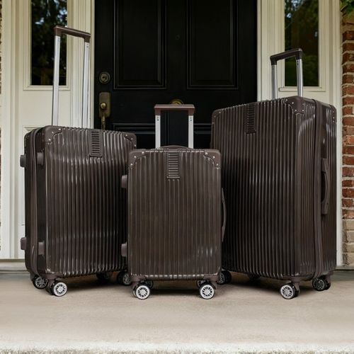 OHS 4 Wheel Hard Shell Metallic Suitcase, Brown - 3 Pack