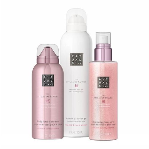 Set Rituals: The Ritual Of Sakura, Shower Mousse, 200 ml + The Ritual Of Sakura, Shimmer, Spray corpo, 150 ml + The Ritual Of Sakura, Lozione corpo
