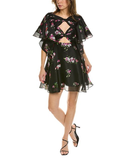 Cutout Bow Front Silk A-Line Dress