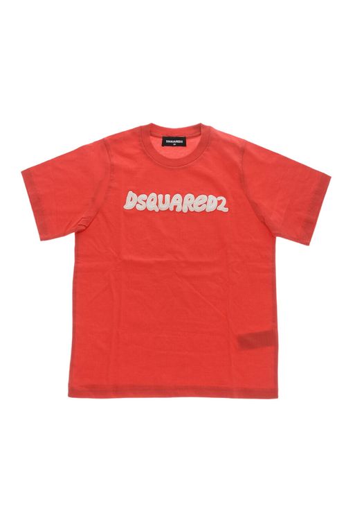 Boys Red Cotton Crewneck T-Shirt