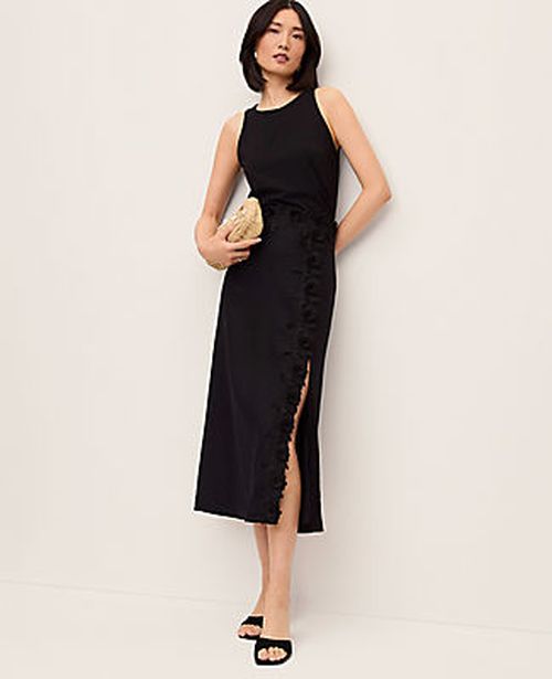 Ann Taylor Lace Trim Linen Blend Midi Skirt