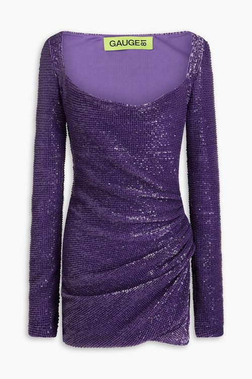Devry ruched sequined tulle mini dress - Purple - S