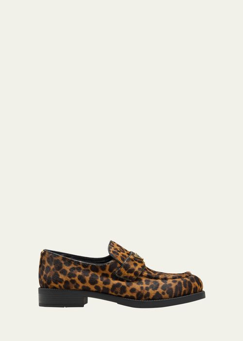 Leopard Calf Hair Triangle Loafers