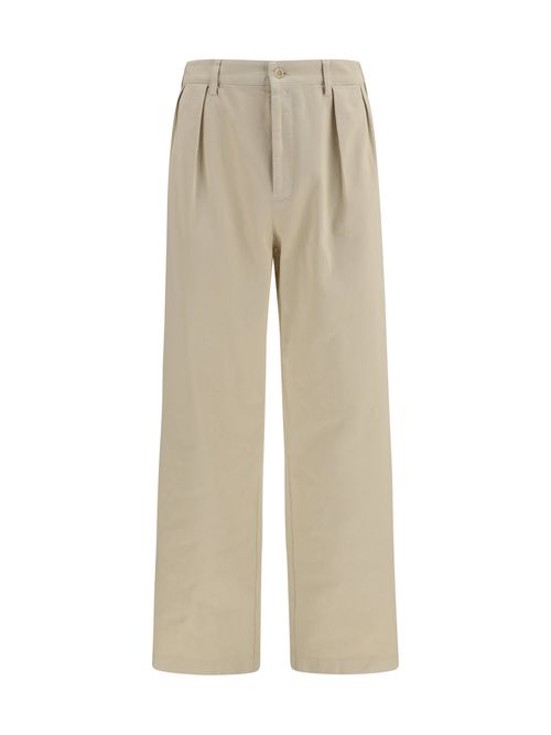 Straight-Leg Cotton Trousers — Beige