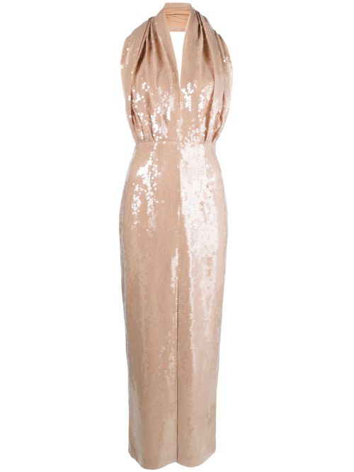 Sequin-embellished plunge dress - Neutrals