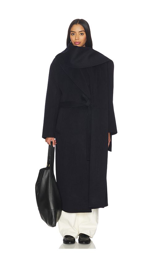 Rohe Signature Double-faced Scarf Coat in Navy. 34. Also