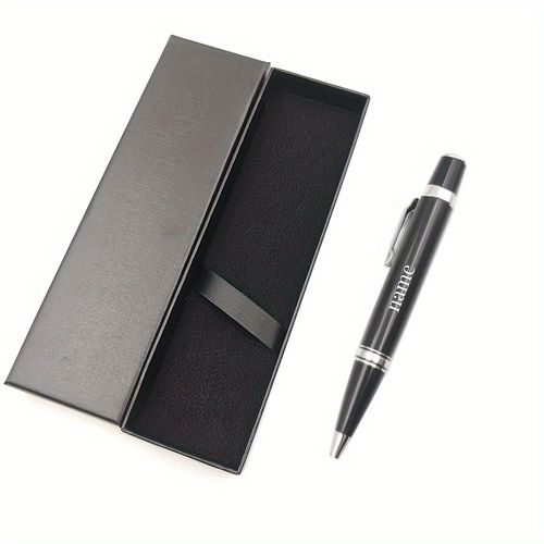 TEMU Customizable Copper Rollerball Pen Set With Pocket Clip, Medium Point, Refillable, Twistable - Elegant Black And Silver Business Gift Pen