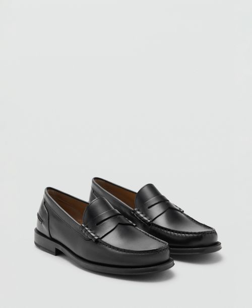 Men's Aged-Leather Loafers - Black