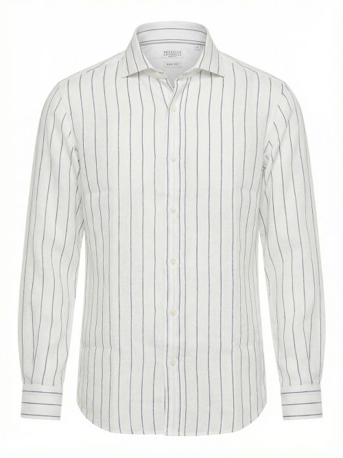 Stripe Linen Easy Fit Shirt With Spread Collar