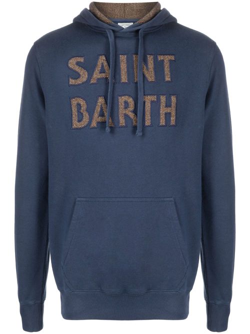 Logo-patch cotton hoodie - Blue