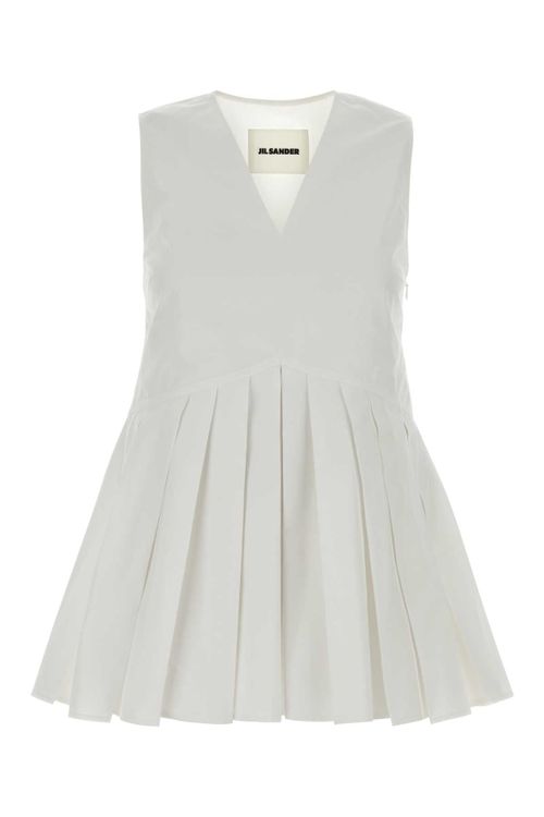 Pleated Cotton Tank Top — White