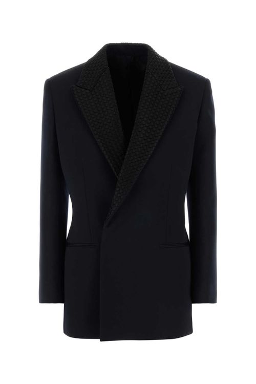 Textured Lapel Cotton Blazer — Navy