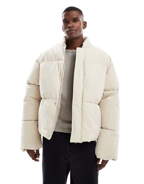 Oversized puffer jacket in ecru-White