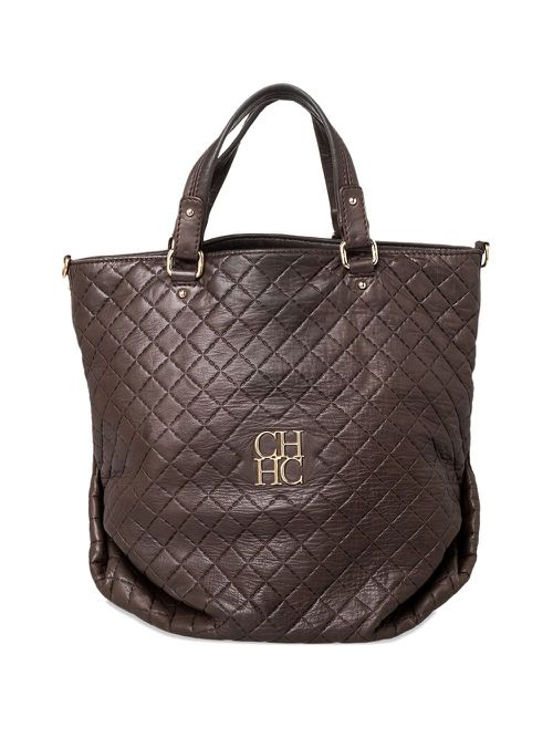 Quilted leather tote bag - Brown