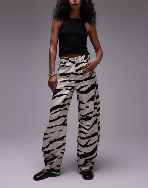 Barrel leg mid rise jeans in zebra print-Multi