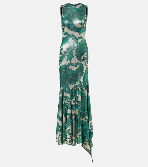 Paisley open-back lamé maxi dress