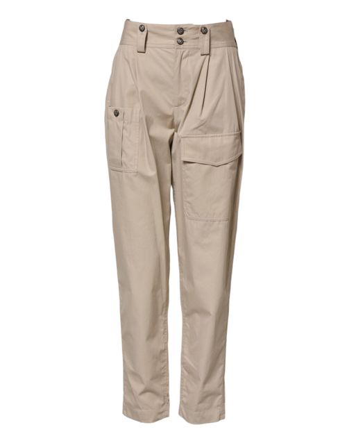 Cotton High-Waisted Cargo Pants — Beige