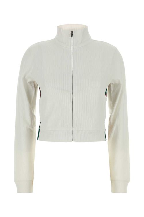 Ribbed Jersey Zip Sweatshirt — White