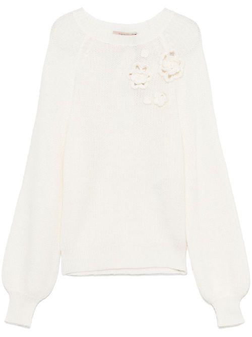 Floral-appliqué sweater - White