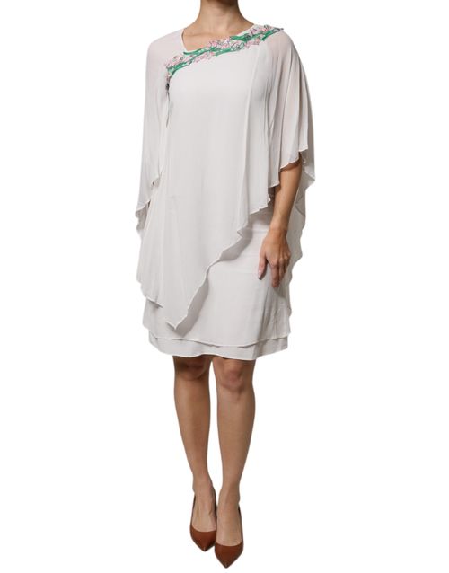 Floral-Embroidered Viscose Chiffon Tunic — White