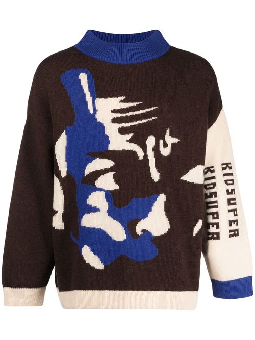 Jazz Club intarsia-knit sweatshirt - Brown
