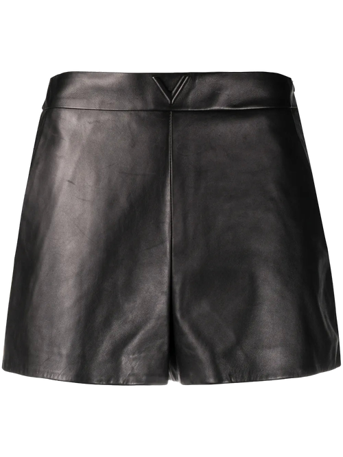 High-Waist Lambskin Shorts — Black