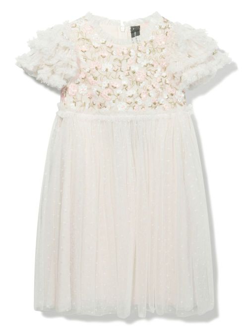 Posy-embroidered midi dress - Neutrals