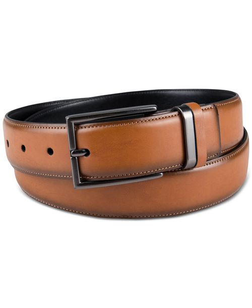 Men's Burnished Edge and Metal Loop Dress Belt, Created for Macy's - Tan