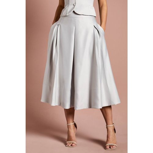 Coast Women's Satin Pleat Front Midi Full Skirt in Silver