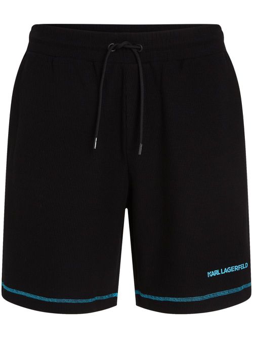 Logo-embroidered waffle-knit shorts - Black