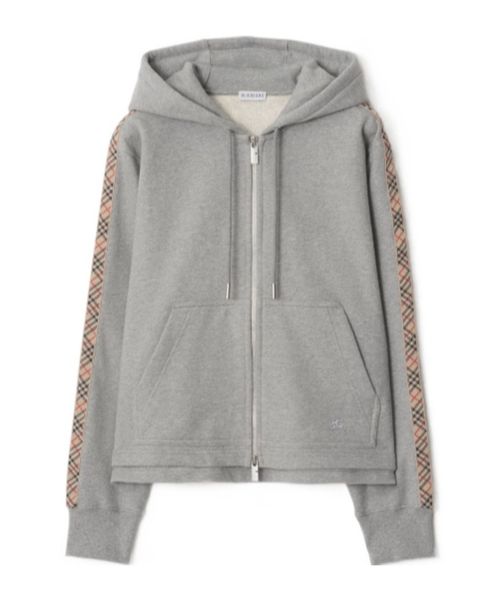 Check-Band Zip-Up Drawstring Hoodie