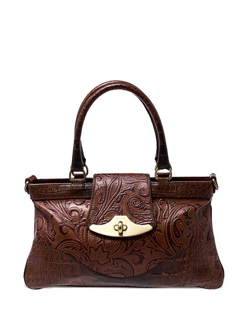 Paisley-embossed leather handbag - Brown