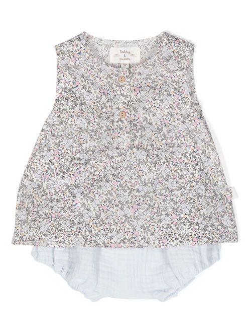 Floral-print cotton tank top - Blue