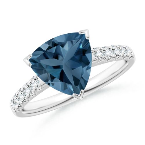 Angara 2.7 Carats V-Prong Set Trillion London Blue Topaz Ring with Diamonds in Platinum