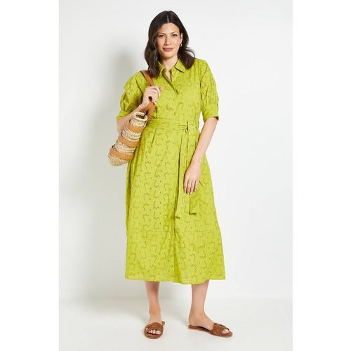 Wallis Summer Broderie Shirt Dress In Chartreuse