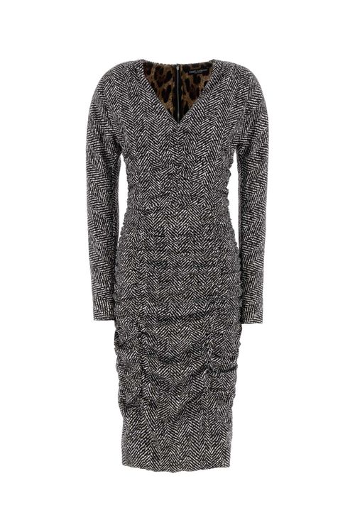 Herringbone Silk Dress — Black