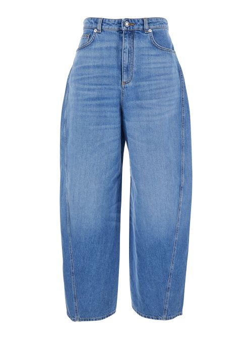 Wide-Leg Logo Patch Jeans — Blue