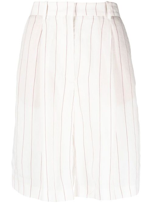 Pinstripe linen-blend shorts - White