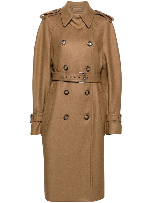 Double-breasted twill trench coat - Neutrals