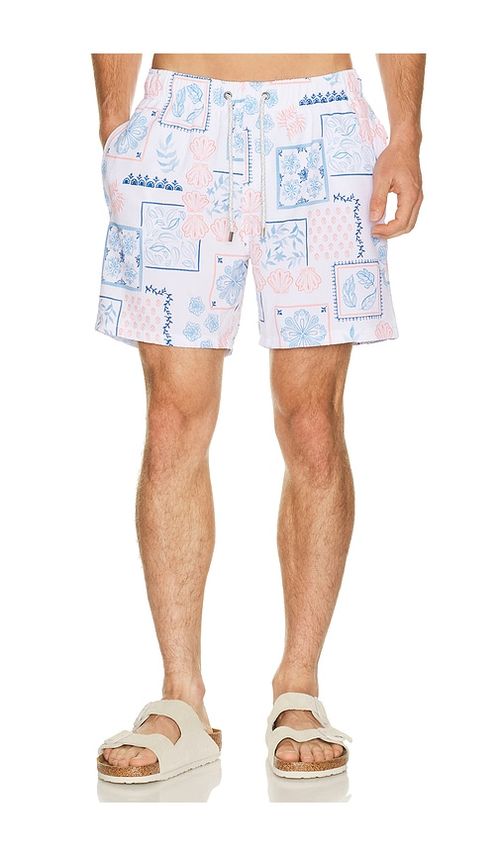 Vintage Summer Seersucker Strech Volley Swim Trunks in White. M. Also in S, L, XL/1X, XXL/2X