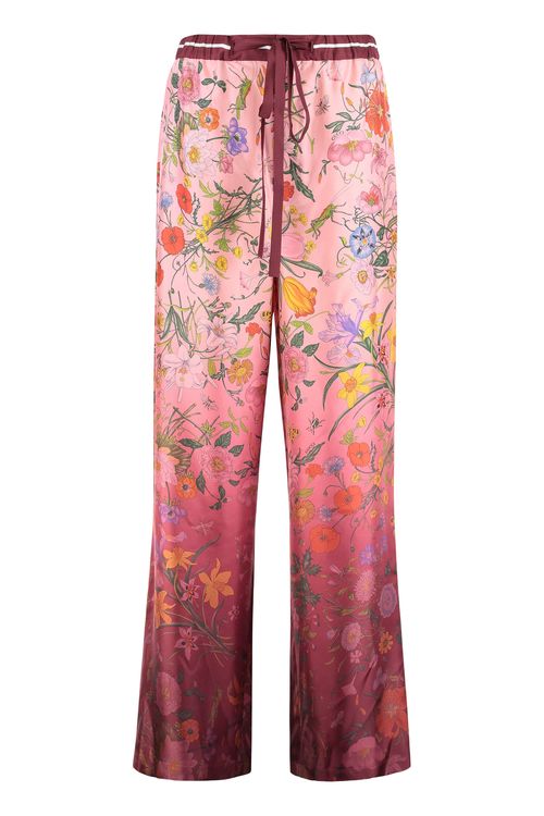 Floral Silk Wide-leg Pants