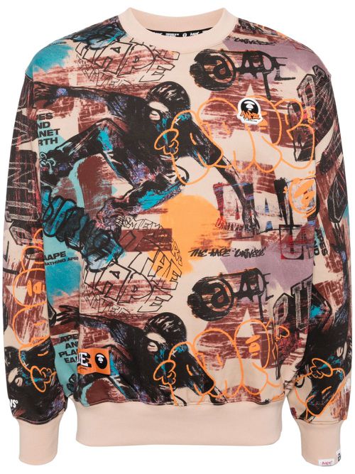 Moonface logo graffiti print hoodie - Neutrals