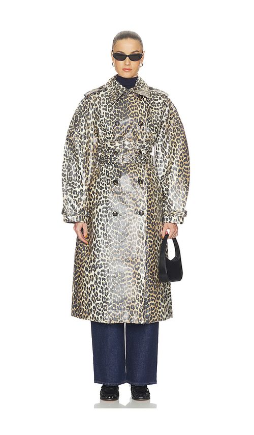Ganni Laminated Canvas Trenchcoat in Brown. 34. Also