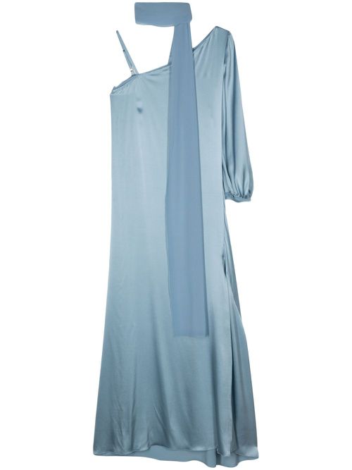 Asymmetric satin maxi dress - Blue