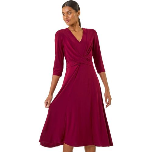 Roman Womens Stretch Crossover Midi Dress - Wine